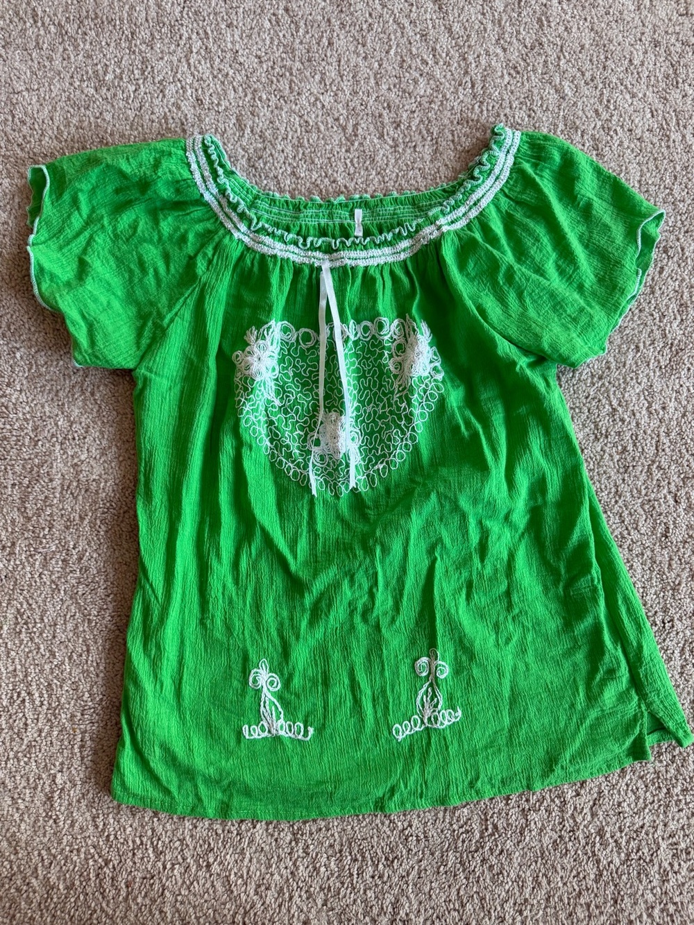 Green Embroidered Peasant Top